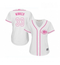 Womens Cincinnati Reds 33 Jesse Winker Replica White Fashion Cool Base Baseball Jersey 