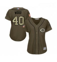 Womens Cincinnati Reds 40 Alex Wood Authentic Green Salute to Service Baseball Jersey 