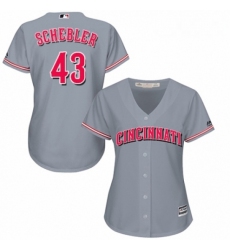 Womens Majestic Cincinnati Reds 43 Scott Schebler Replica Grey Road Cool Base MLB Jersey 
