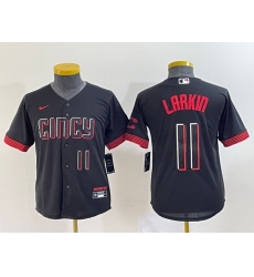 Youth Cincinnati Reds 11 Barry Larkin Black 2023 City Connect With Patch Stitched Baseball Jersey