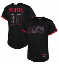 Youth Cincinnati Reds 30 Ken Griffey Jr  Black 2023 City Connect Stitched Baseball Jersey