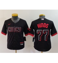 Youth Cincinnati Reds 77 Rece Hinds Black 2023 City Connect Stitched Baseball Jersey