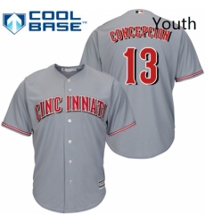 Youth Majestic Cincinnati Reds 13 Dave Concepcion Authentic Grey Road Cool Base MLB Jersey