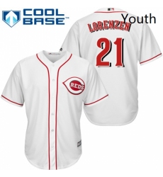 Youth Majestic Cincinnati Reds 21 Michael Lorenzen Authentic White Home Cool Base MLB Jersey
