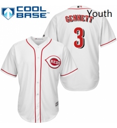 Youth Majestic Cincinnati Reds 3 Scooter Gennett Replica White Home Cool Base MLB Jersey 