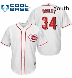 Youth Majestic Cincinnati Reds 34 Homer Bailey Replica White Home Cool Base MLB Jersey