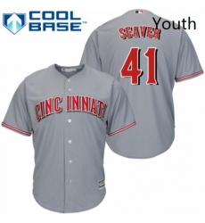 Youth Majestic Cincinnati Reds 41 Tom Seaver Authentic Grey Road Cool Base MLB Jersey 