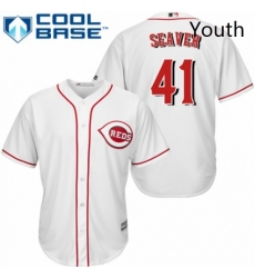 Youth Majestic Cincinnati Reds 41 Tom Seaver Replica White Home Cool Base MLB Jersey 