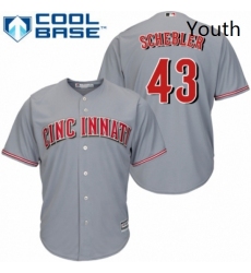 Youth Majestic Cincinnati Reds 43 Scott Schebler Authentic Grey Road Cool Base MLB Jersey 