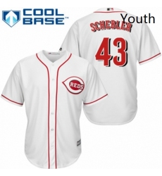 Youth Majestic Cincinnati Reds 43 Scott Schebler Replica White Home Cool Base MLB Jersey 