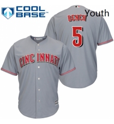 Youth Majestic Cincinnati Reds 5 Johnny Bench Authentic Grey Road Cool Base MLB Jersey