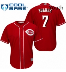 Youth Majestic Cincinnati Reds 7 Eugenio Suarez Authentic Red Alternate Cool Base MLB Jersey 