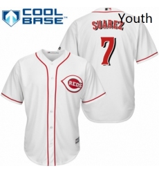 Youth Majestic Cincinnati Reds 7 Eugenio Suarez Authentic White Home Cool Base MLB Jersey 