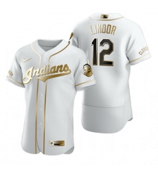 Cleveland Indians 12 Francisco Lindor White Nike Mens Authentic Golden Edition MLB Jersey