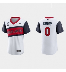 Men Cleveland Indians 0 Andres Gimenez Men Nike White 2021 Little League Classic Authentic MLB Jersey