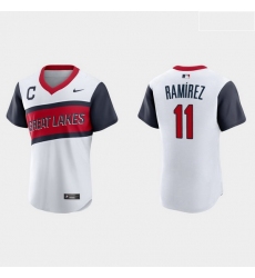 Men Cleveland Indians 11 Jose Ramirez Men Nike White 2021 Little League Class Authentic MLB Jersey