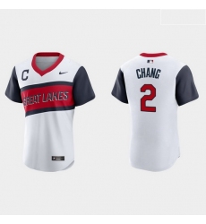 Men Cleveland Indians 2 Yu Chang Men Nike White 2021 Little League Class Authentic MLB Jersey
