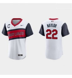 Men Cleveland Indians 22 Josh Naylor Men Nike White 2021 Little League Class Authentic MLB Jersey