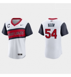 Men Cleveland Indians 54 Logan Allen Men Nike White 2021 Little League Class Authentic MLB Jersey