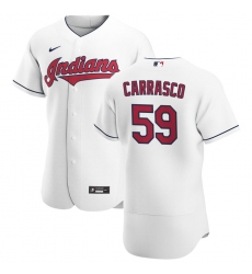 Men Cleveland Indians 59 Carlos Carrasco Men Nike White Home 2020 Flex Base Team MLB Jersey