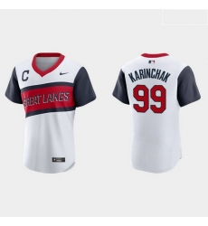 Men Cleveland Indians 99 James Karinchak Men Nike White 2021 Little League Class Authentic MLB Jersey