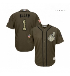 Mens Cleveland Indians 1 Greg Allen Authentic Green Salute to Service Baseball Jersey 