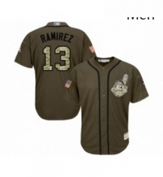 Mens Cleveland Indians 13 Hanley Ramirez Authentic Green Salute to Service Baseball Jersey 