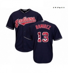 Mens Cleveland Indians 13 Hanley Ramirez Authentic Navy Blue Team Logo Fashion Cool Base Baseball Jersey 