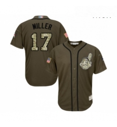 Mens Cleveland Indians 17 Brad Miller Authentic Green Salute to Service Baseball Jersey 