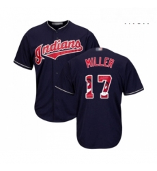 Mens Cleveland Indians 17 Brad Miller Authentic Navy Blue Team Logo Fashion Cool Base Baseball Jersey 