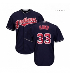 Mens Cleveland Indians 33 Brad Hand Authentic Navy Blue Team Logo Fashion Cool Base Baseball Jersey 