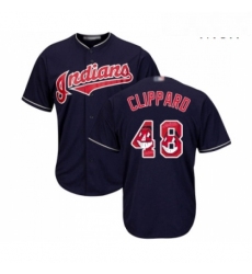 Mens Cleveland Indians 48 Tyler Clippard Authentic Navy Blue Team Logo Fashion Cool Base Baseball Jersey 