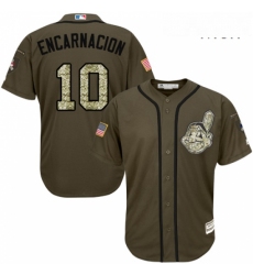 Mens Majestic Cleveland Indians 10 Edwin Encarnacion Authentic Green Salute to Service MLB Jersey