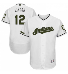Mens Majestic Cleveland Indians 12 Francisco Lindor White Memorial Day Collection 2018 World Series Jersey Flex Bas
