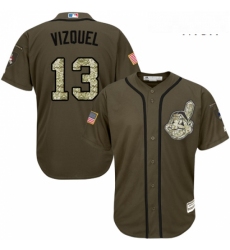 Mens Majestic Cleveland Indians 13 Omar Vizquel Authentic Green Salute to Service MLB Jersey 