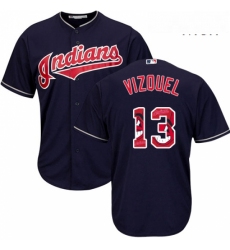 Mens Majestic Cleveland Indians 13 Omar Vizquel Authentic Navy Blue Team Logo Fashion Cool Base MLB Jersey 