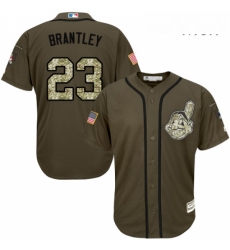 Mens Majestic Cleveland Indians 23 Michael Brantley Replica Green Salute to Service MLB Jersey