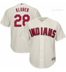 Mens Majestic Cleveland Indians 28 Corey Kluber Replica Cream Alternate 2 Cool Base MLB Jersey