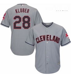 Mens Majestic Cleveland Indians 28 Corey Kluber Replica Grey Road Cool Base MLB Jersey