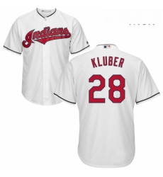 Mens Majestic Cleveland Indians 28 Corey Kluber Replica White Home Cool Base MLB Jersey