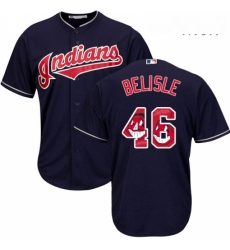 Mens Majestic Cleveland Indians 46 Matt Belisle Authentic Navy Blue Team Logo Fashion Cool Base MLB Jersey 