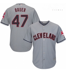 Mens Majestic Cleveland Indians 47 Trevor Bauer Replica Grey Road Cool Base MLB Jersey