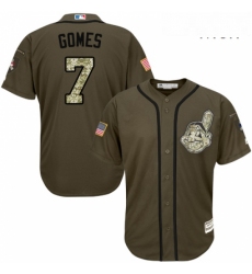 Mens Majestic Cleveland Indians 7 Yan Gomes Replica Green Salute to Service MLB Jersey