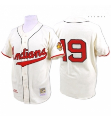 Mens Mitchell and Ness 1948 Cleveland Indians 19 Bob Feller Authentic Cream Throwback MLB Jersey