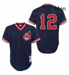 Mens Mitchell and Ness Cleveland Indians 12 Francisco Lindor Authentic Blue Throwback MLB Jersey