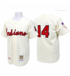 Mens Mitchell and Ness Cleveland Indians 14 Larry Doby Authentic Cream Throwback MLB Jersey
