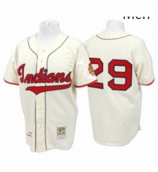 Mens Mitchell and Ness Cleveland Indians 29 Satchel Paige Authentic Cream Throwback MLB Jersey
