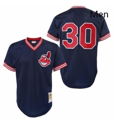 Mens Mitchell and Ness Cleveland Indians 30 Joe Carter Replica Blue Throwback MLB Jersey