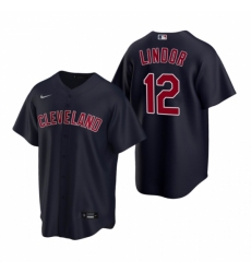 Mens Nike Cleveland Indians 12 Francisco Lindor Navy Alternate Stitched Baseball Jerse