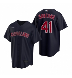 Mens Nike Cleveland Indians 41 Carlos Santana Navy Alternate Stitched Baseball Jerse